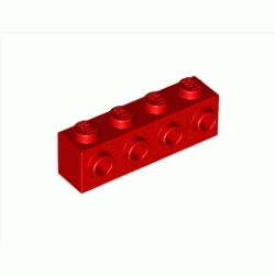 Тухличка 1X4 с 4 пъпки: {ярко червен}