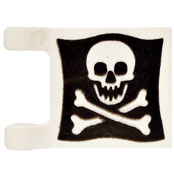 Flag 2 x 2 Square with Flat Edge with Rounded Skull and Crossbones on Black Background Pattern on Both Sides (Jolly Roger): {бял}