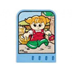 Story Builder Farmyard Fun Card with Girl Carrying Basket of Eggs and Flower Pattern: {умерено син}