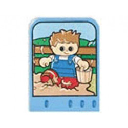 Story Builder Farmyard Fun Card with Boy in Mud Carrying Bucket of Water Pattern: {умерено син}