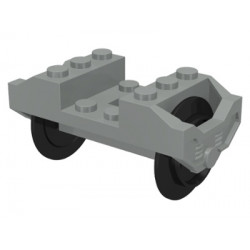 Train Wheel RC, Holder with Black Train Wheel Pair on Chrome Silver Metal Axle with Slots (2878 / 2879c01): {сив}