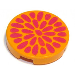 Tile, Round 2 x 2 with Radiating Magenta Teardrops / Flower Center Pattern: {ярко жълто-оранжев}