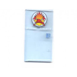 Door 1 x 4 1/2 x 6 with FIRE DEPT, Fire, 2 Axes and Red Helmet Pattern: {прозрачно флуорисциращо син}
