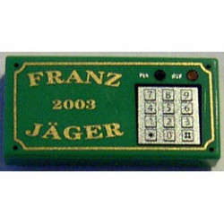 Tile 1 x 2 with Groove with Gold FRANZ JÄGER, 2003, and Silver Numeric Keypad Pattern: {тъмно зелен}
