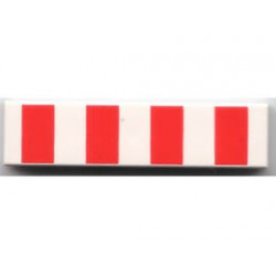 Tile 1 x 4 with 4 Red Stripes Pattern: {бял}