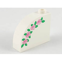 Slope, Curved 3 x 1 x 2 with Stud with Pink Roses and Green Leaves Pattern : {бял}