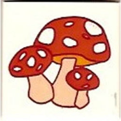 Tile 2 x 2 with Groove with Red Toadstools / Mushrooms Pattern: {бял}
