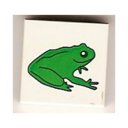 Tile 2 x 2 with Groove with Green Frog Pattern: {бял}