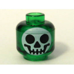 Minifigure, Head Round Black on White Skull Pattern (Witchs Bottle) - Blocked Open Stud: {прозрачно зелен}