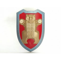 Large Figure Shield, 2 x 4 Brick Relief, Bear with Red and Pearl Sand Blue Pattern: {метално пясъчно-жълт}