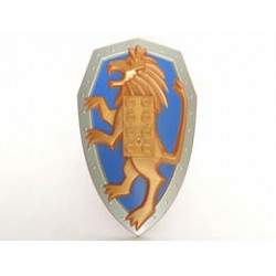 Large Figure Shield, 2 x 4 Brick Relief, Lion with Blue-Violet and Silver Pattern: {червеникаво златист / златен металик}