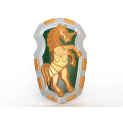 Large Figure Shield, 2 x 2 Brick Relief, Armored Horse (Unicorn) with Dark Green and Light Bluish Gray Pattern: {топло златист}