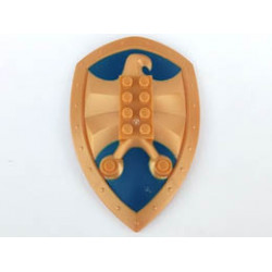 Large Figure Shield, 2 x 4 Brick Relief, Jayko Hawk with Dark Blue and Silver Pattern: {топло светло-златист}