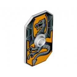 Minifigure, Shield Rectangular with Stud, Silver Dragon on Bright Light Orange Background Pattern: {светло каменно сив}