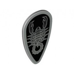 Minifigure, Shield Ovoid with Black and Silver Vladek Scorpion with Silver Border Pattern: {умерено каменно сив}