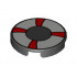 Tile, Round 2 x 2 with Red and White Life Preserver, Curved Bands Pattern: {черен}
