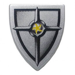 Minifigure, Shield Triangular with Black and Silver Blacksmith Star Pattern: {умерено каменно сив}