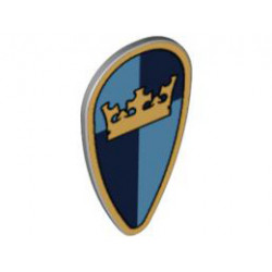 Minifigure, Shield Ovoid with Gold Crown on Dark Blue, Medium Blue Quarters Background Pattern: {умерено каменно сив}