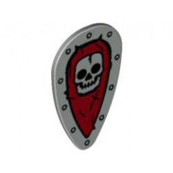Minifigure, Shield Ovoid with Skull on Dark Red Background Pattern: {умерено каменно сив}