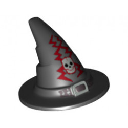 Minifigure, Headgear Hat, Wizard / Witch with Silver Buckle, Skull and Lightning Bolts Pattern: {черен}