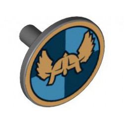 Minifigure, Shield Round Flat with Winged Helmet on Dark Blue, Medium Blue Quarters Background Pattern: {тъмно каменно сив}