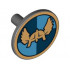 Minifigure, Shield Round Flat with Winged Helmet on Dark Blue, Medium Blue Quarters Background Pattern: {тъмно каменно сив}