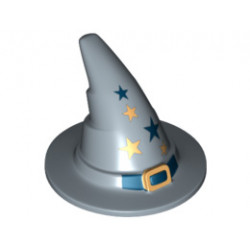 Minifigure, Headgear Hat, Wizard / Witch with Gold Buckle and Stars Pattern: {пясъчно син}