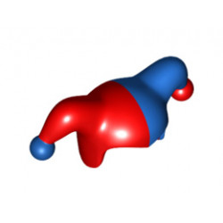 Minifigure, Headgear Jester's Cap with Blue Left Side and Blue Pom Pom Right Side Pattern: {ярко червен}