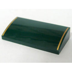 Slope, Curved 2 x 4 x 2/3 without Bottom Tubes with Two Gold Stripes Pattern - Set 10194: {земно зелен}