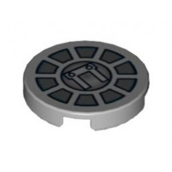 Tile, Round 2 x 2 with SW Radial Machinery Pattern : {умерено каменно сив}