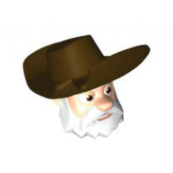 Minifigure, Head Modified Male with White Beard and Dark Brown Hat Pattern (Stinky Pete): {светло нуга}
