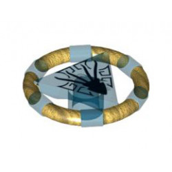 Ring with Center Triangle with Gold Bands and Squid Pattern (Atlantis Treasure Key): {прозрачно син}
