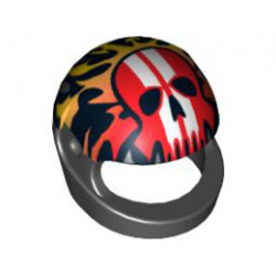 Minifigure, Headgear Helmet Motorcycle (Standard) with Flames and Red Skull with White Stripes Pattern: {черен}