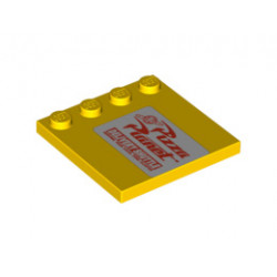 Tile, Modified 4 x 4 with Studs on Edge with Pizza Planet Sign Pattern Right of Studs: {ярко жълт}