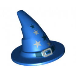Minifigure, Headgear Hat, Wizard / Witch with Silver Buckle and Stars Pattern: {ярко син}