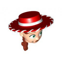 Minifigure, Head Modified Female with Red Hat and Ponytail, Dirt Stains Pattern (Jessie): {светло нуга}