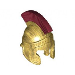 Minifigure, Headgear Helmet Spartan Warrior with Dark Red Crest Pattern: {златно мастило}