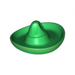 Minifigure, Headgear Hat, Mexican Sombrero with Gold Pattern around Brim: {тъмно зелен}