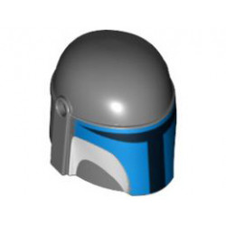 Minifigure, Headgear Helmet with Holes, SW Mandalorian with Blue and White Pattern: {тъмно каменно сив}