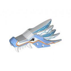 Dragon Head (Ninjago) Upper Jaw with Medium Blue Sections and Orange Stripes Pattern: {бял}