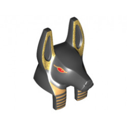 Minifigure, Head Modified Anubis Guard Head with Gold Print and Red Eyes Pattern: {черен}