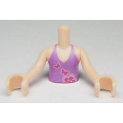Torso Mini Doll Friends Medium Violet Halter Top with Butterflies and Flowers Pattern, Light Nougat Arms with Hands: {светло нуга}