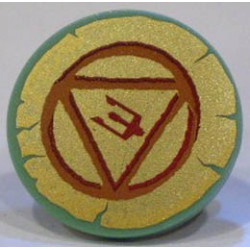 Minifigure, Shield Round Flat with Circle, Triangle and Trident on Gold Background Pattern: {пясъчно зелен}