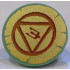 Minifigure, Shield Round Flat with Circle, Triangle and Trident on Gold Background Pattern: {пясъчно зелен}