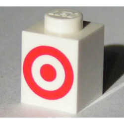 Brick 1 x 1 with Red Target Logo Pattern: {бял}
