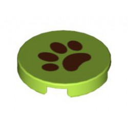 Tile, Round 2 x 2 with Brown Paw Pattern: {ярко жълто-зелен}