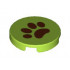 Tile, Round 2 x 2 with Brown Paw Pattern: {ярко жълто-зелен}