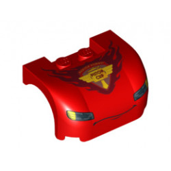 Vehicle, Mudguard 3 x 4 x 1 2/3 Curved with Front with Headlights, Thin Curved Smile and 'PISTON CUP' Pattern: {ярко червен}