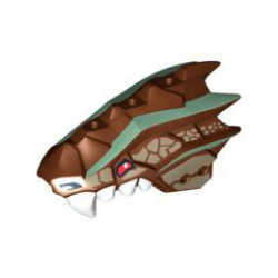 Dragon Head (Ninjago) Upper Jaw Spiny with Dark Tan Scales, Sand Green Stripes, and White Teeth Pattern: {червеникаво-кафяв}