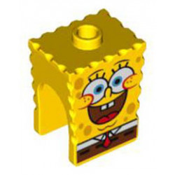 Minifigure, Head Modified SpongeBob SquarePants with Open Smile Large Pattern: {ярко жълт}